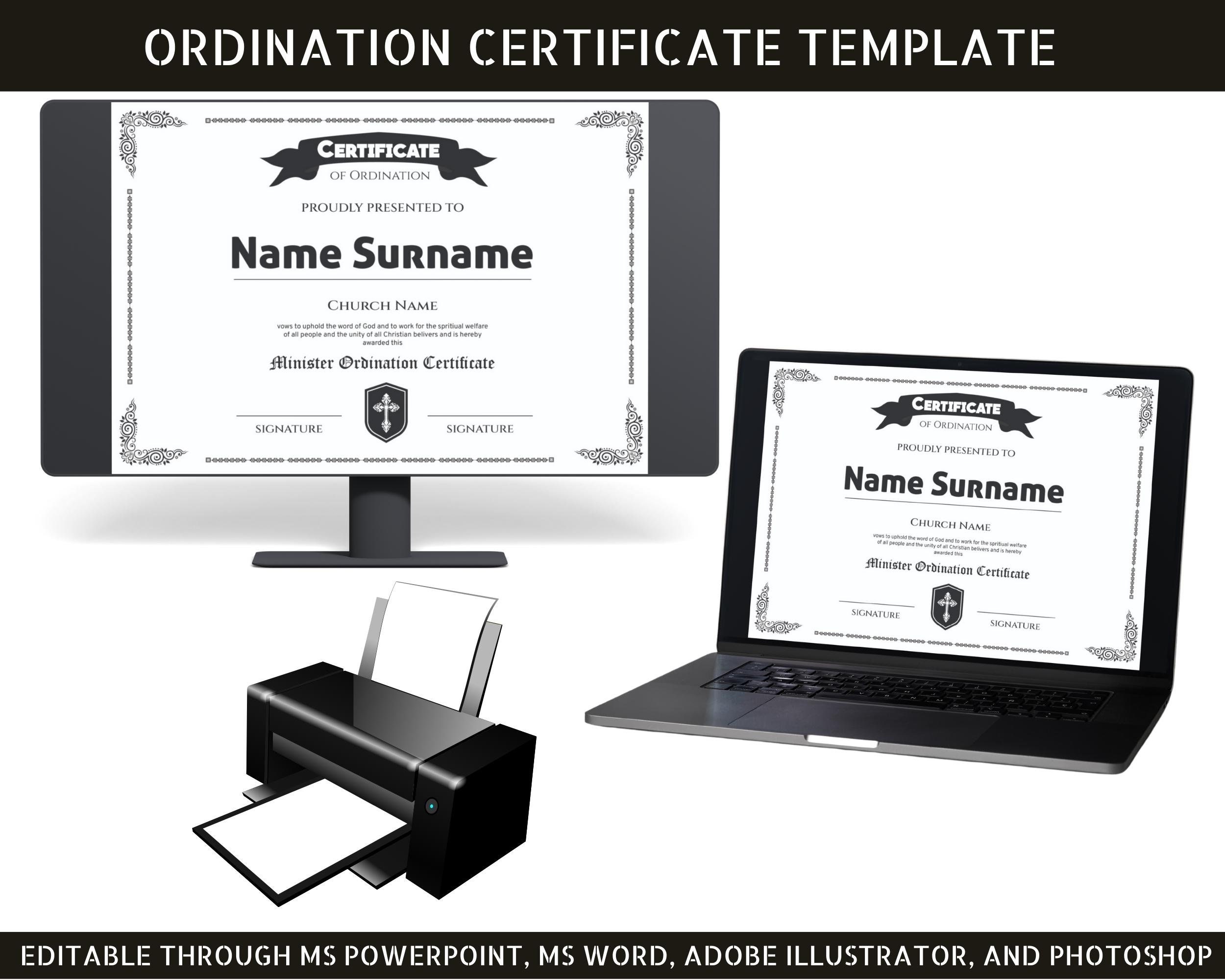 Editable Ordination Application Form Editable Ordination Certificate Template: Minister, Deacon (digital ...