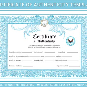Art Certificate, Certificate of ownership, Certificate of Authenticity for Art, Artwork, Certificate of Authenticity Template,