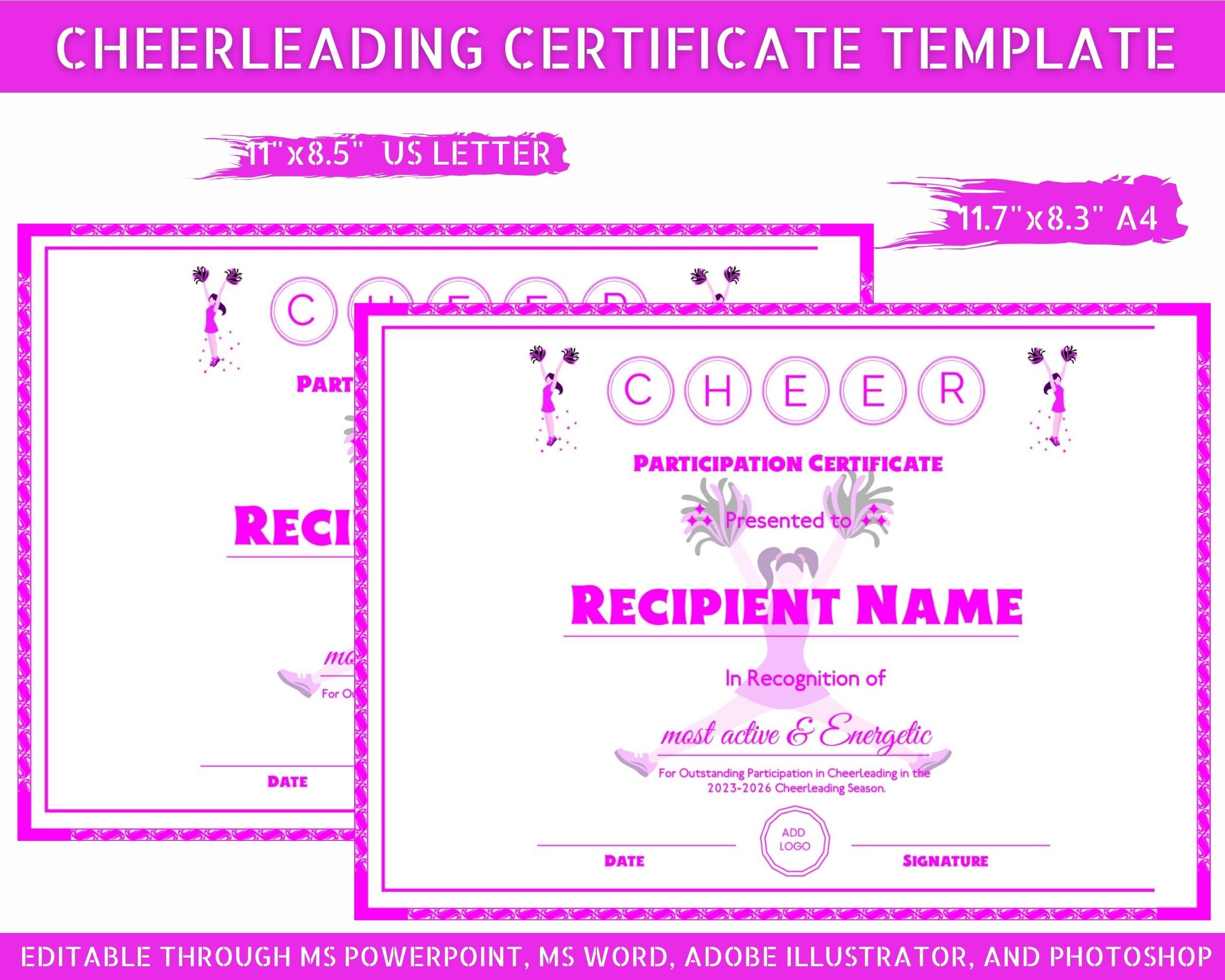 Cheer Certificate Template Pink Cheerleader Certificates Cheerleading Cheer Certificate Template Pink Cheerleader Certificates Cheerleading