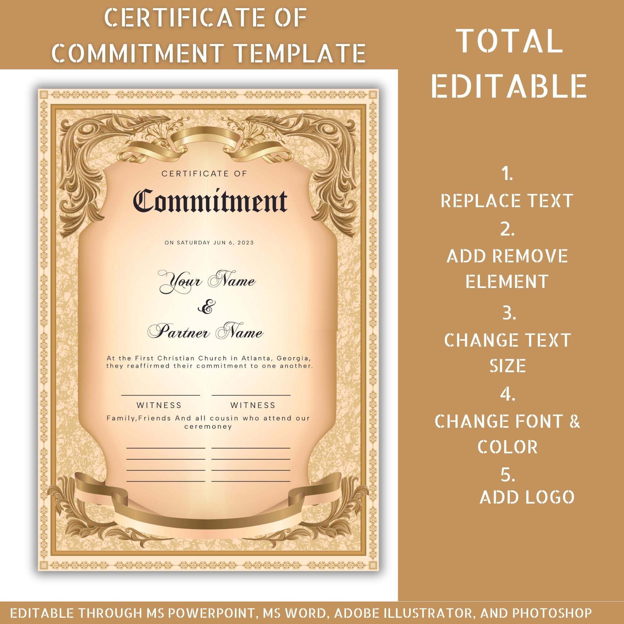 Commitment Certificate, Printable Certificate of Commitment Template, Editable Commitment Ceremony Certificate, - Etsy commitment-certificate-printable-certificate-of-commitment-template-editable-commitment-ceremony-certificate-etsy