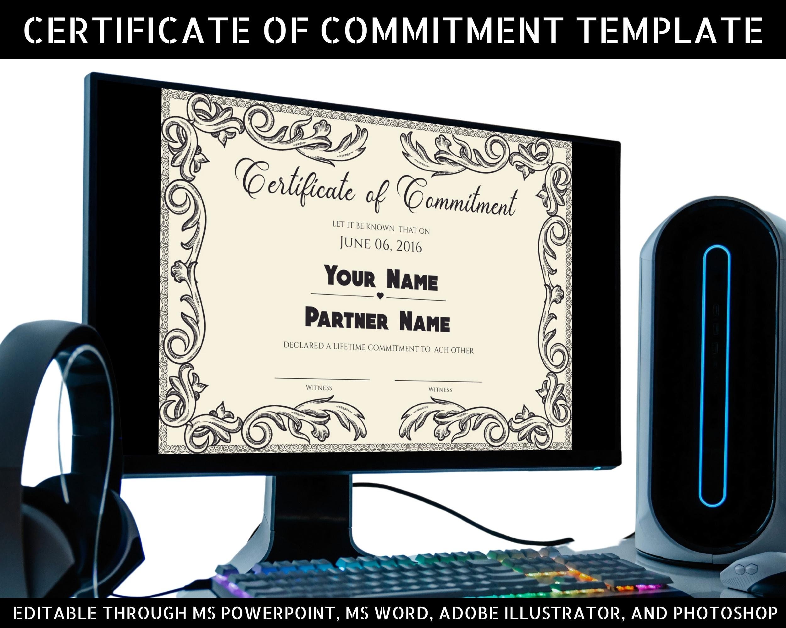 Printable Editable Certificate of Commitment Template Commitment Printable Editable Certificate of Commitment Template Commitment