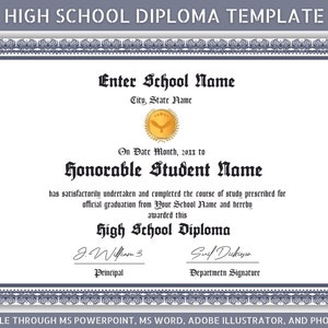 High School Diploma Template for Homeschooling, Fake Home school Diploma Editable, General Equivalency Diploma, Diploma Template Keepsake,