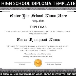 High School Diploma Template voor algemene gelijkwaardigheid Diploma afgestudeerden, Fake Home school Diploma bewerkbaar, Diploma Template Keepsake,