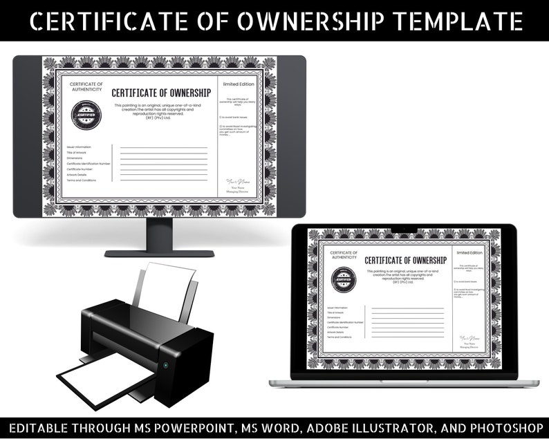 Printable Certificate of Ownership Template (US Letter & A4) - Etsy