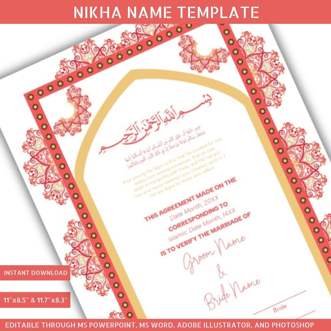 Nikah Format Nikah Certificate Digital Download, Custom Nikkah Nama, Islamic Wedding ...