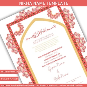 Nikah Certificate Digital Download, Custom Nikkah Nama, Islamic Wedding Contract, Digital Nikkah Certificate Template,