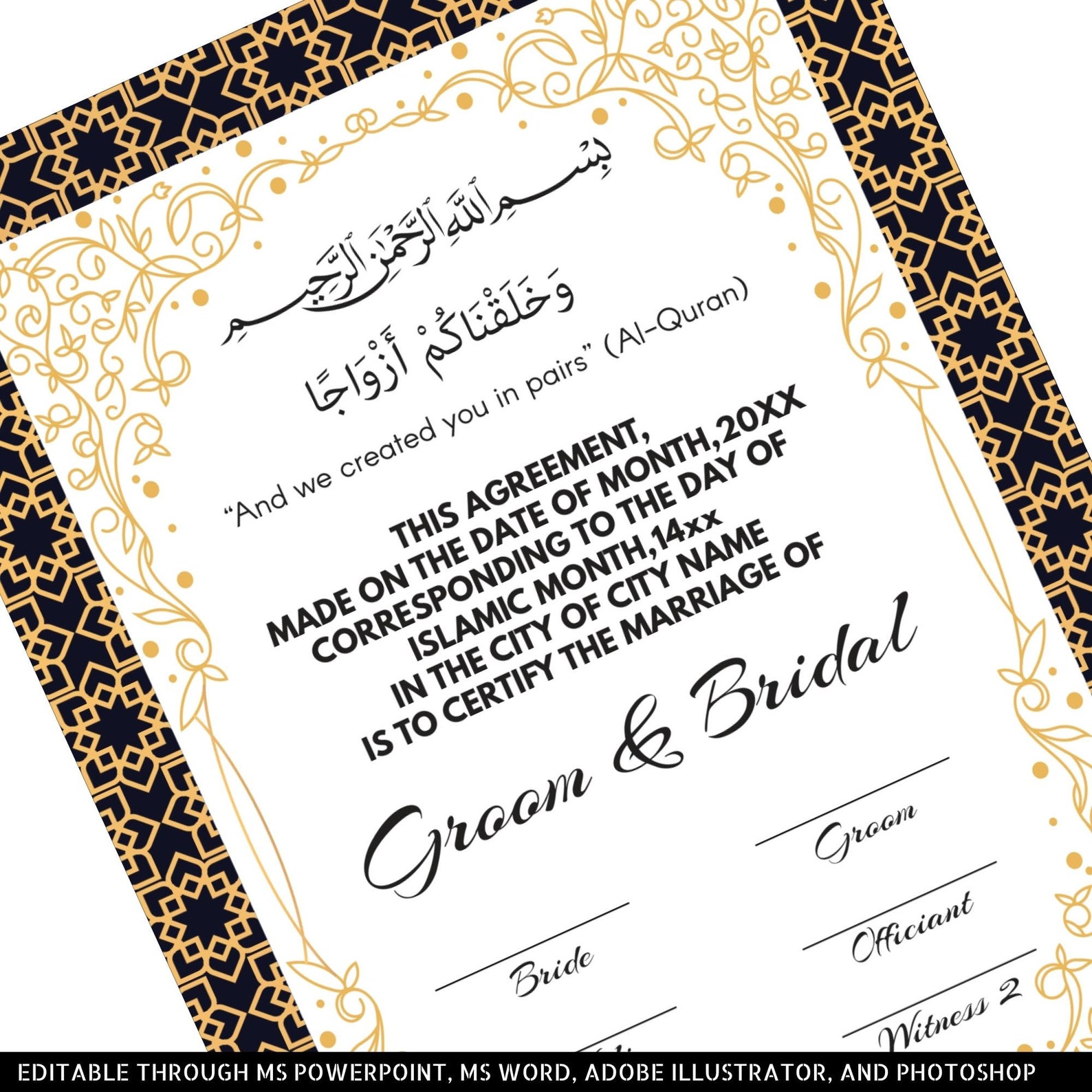 Nikah Nama Custom Nikah Nama Template Editable Islamic Wedding