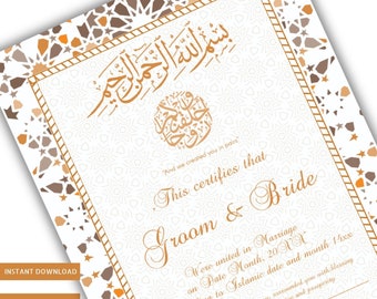 Custom Nikkah Nama Certificate: Islamic Wedding Contract (Digital Download)