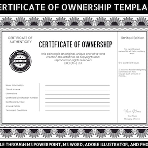 Certificato di proprietà, trasferimento di proprietà, certificato di proprietà frazionata con certificato di autenticità e documentazione di vendita,