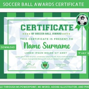Certificado de participación de fútbol, Certificado de fútbol, Plantilla de certificado de fútbol, Premios de fútbol de fin de temporada,