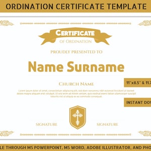 Certificate of Ordination, Ordination Certificate Template, Printable Certificate of Ordination, Ministry Certificate, Church Certificate,