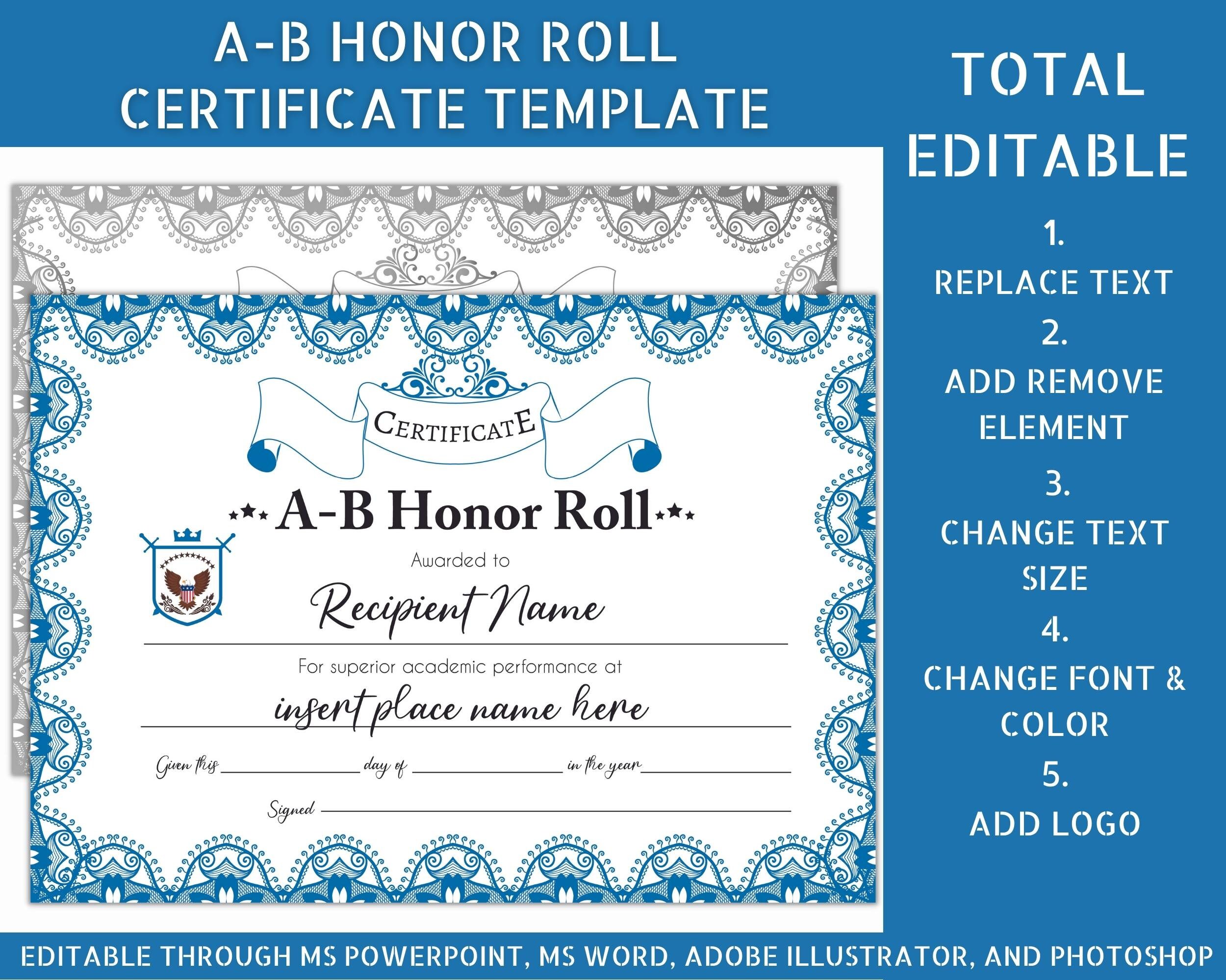 AB Honor Roll Certificate Template Printable Certificate of Honor AB Honor Roll Certificate Template Printable Certificate of Honor