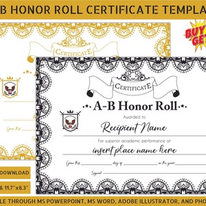 Certificate of Completion AB Honor Role, Black AB Honor Roll Certificate, Golden AB Honor Roll Certificate, Printable Editable Template,
