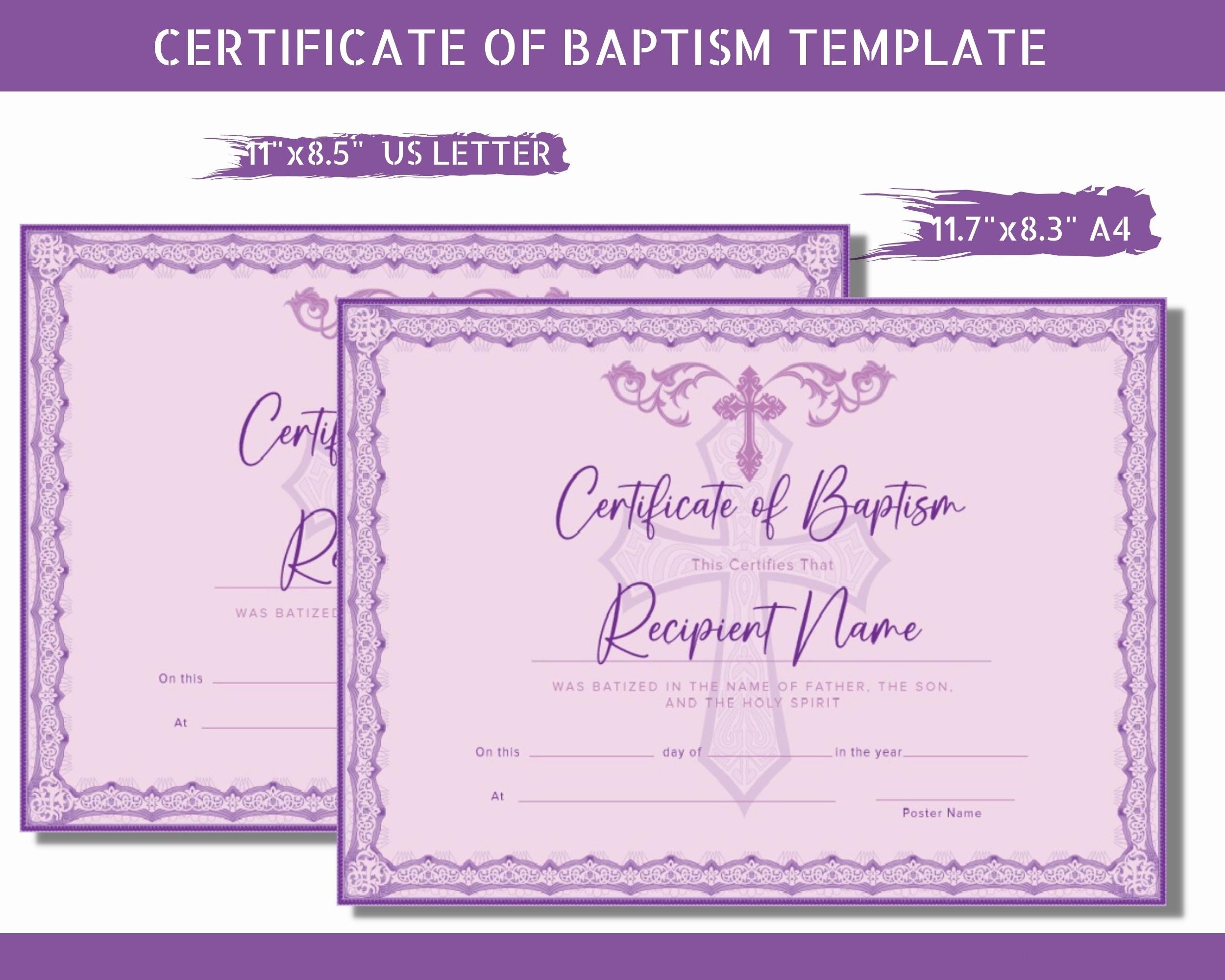 Editable Certificate of Baptism Template Baptism Certificate Etsy Ireland