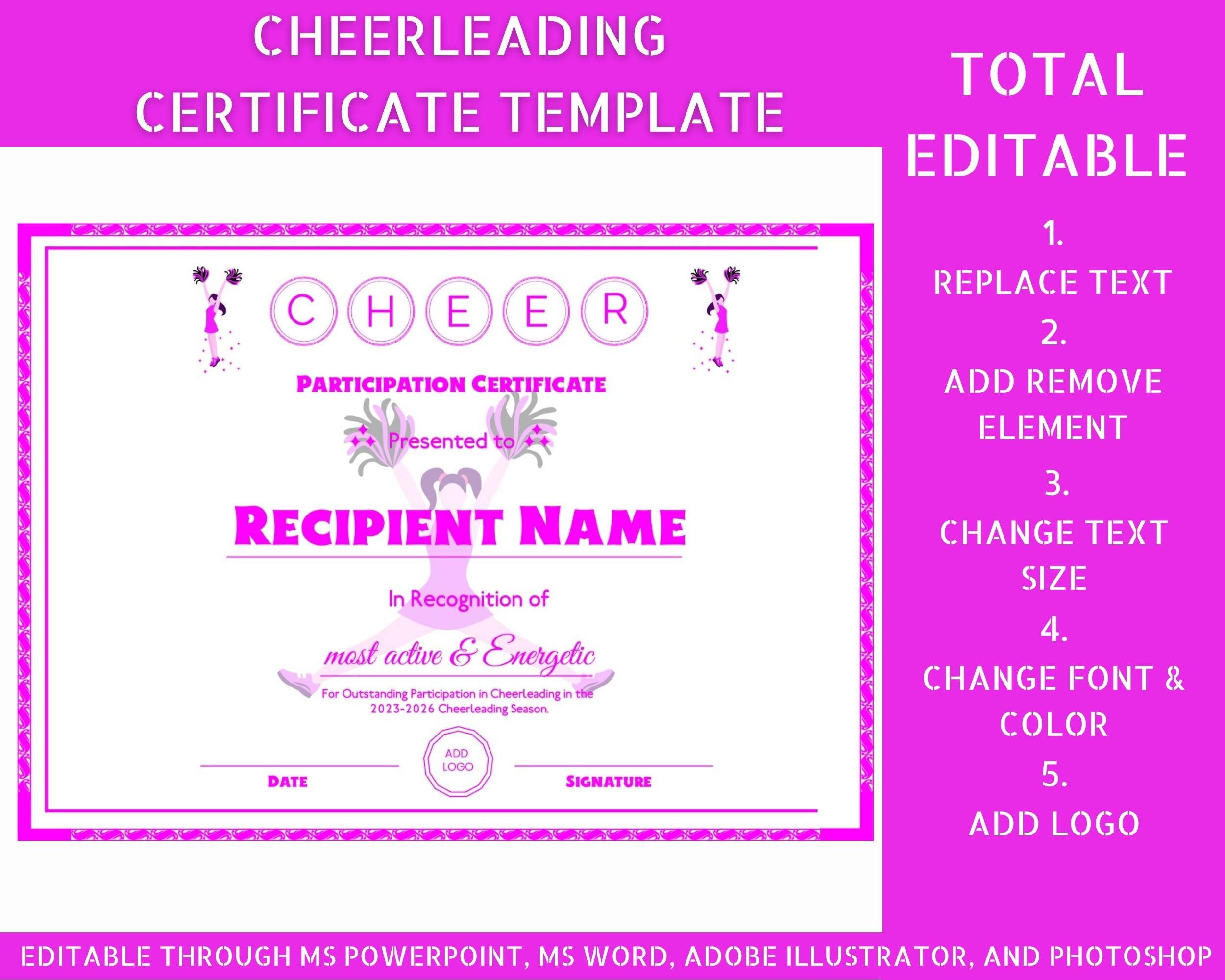 Cheer Certificate Template Pink Cheerleader Certificates Cheerleading Cheer Certificate Template Pink Cheerleader Certificates Cheerleading