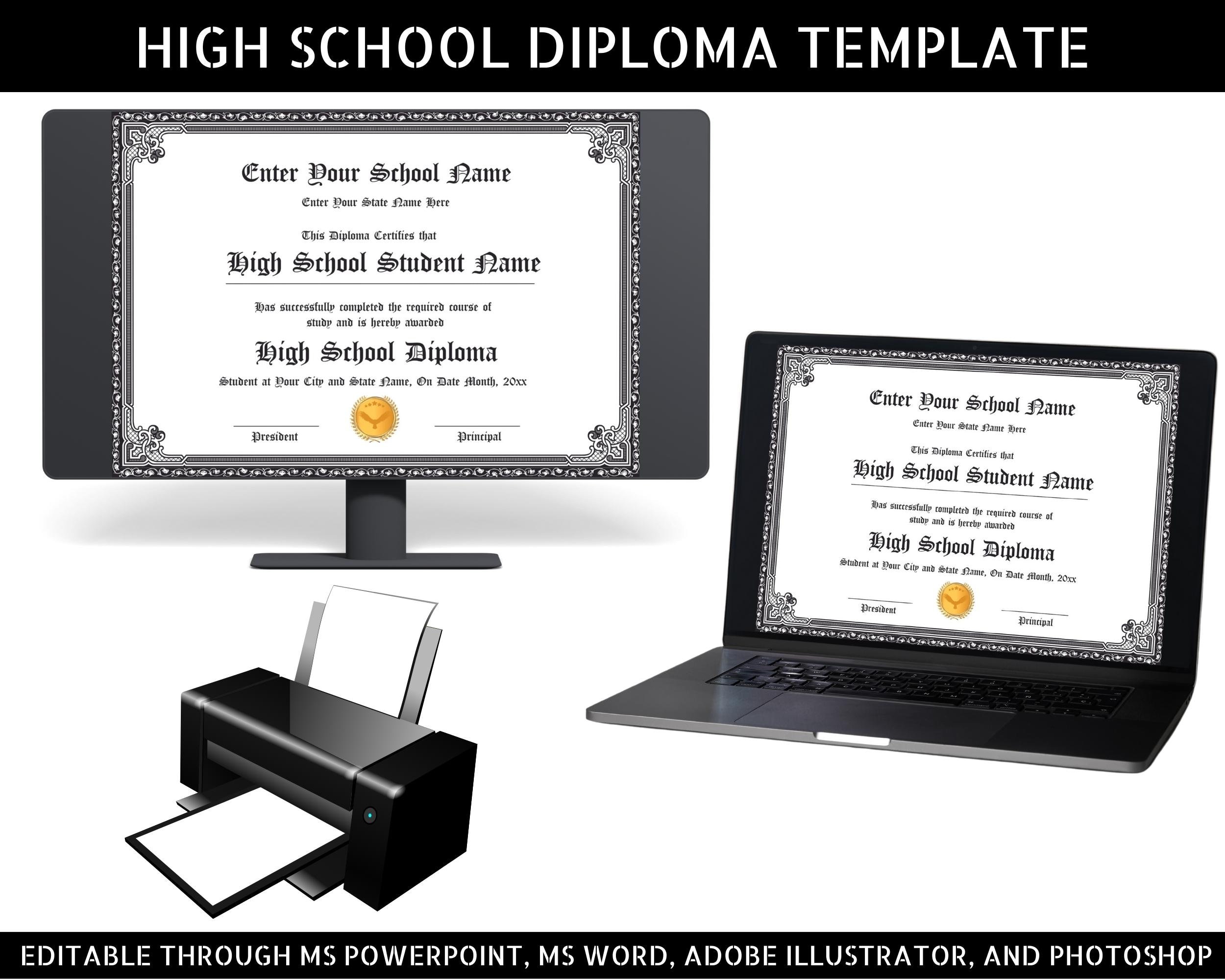 Editable High School Diploma Template With Seal (digital Download) - Etsy