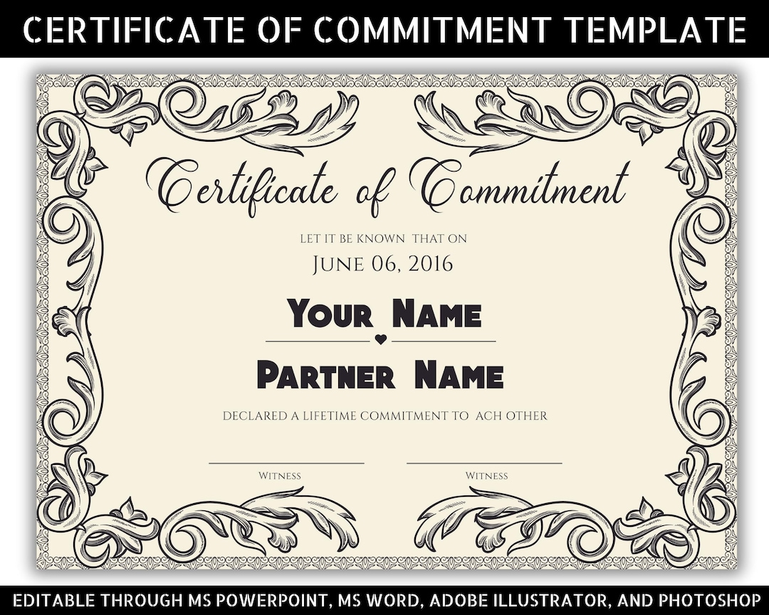 Printable Editable Certificate of Commitment Template - Etsy