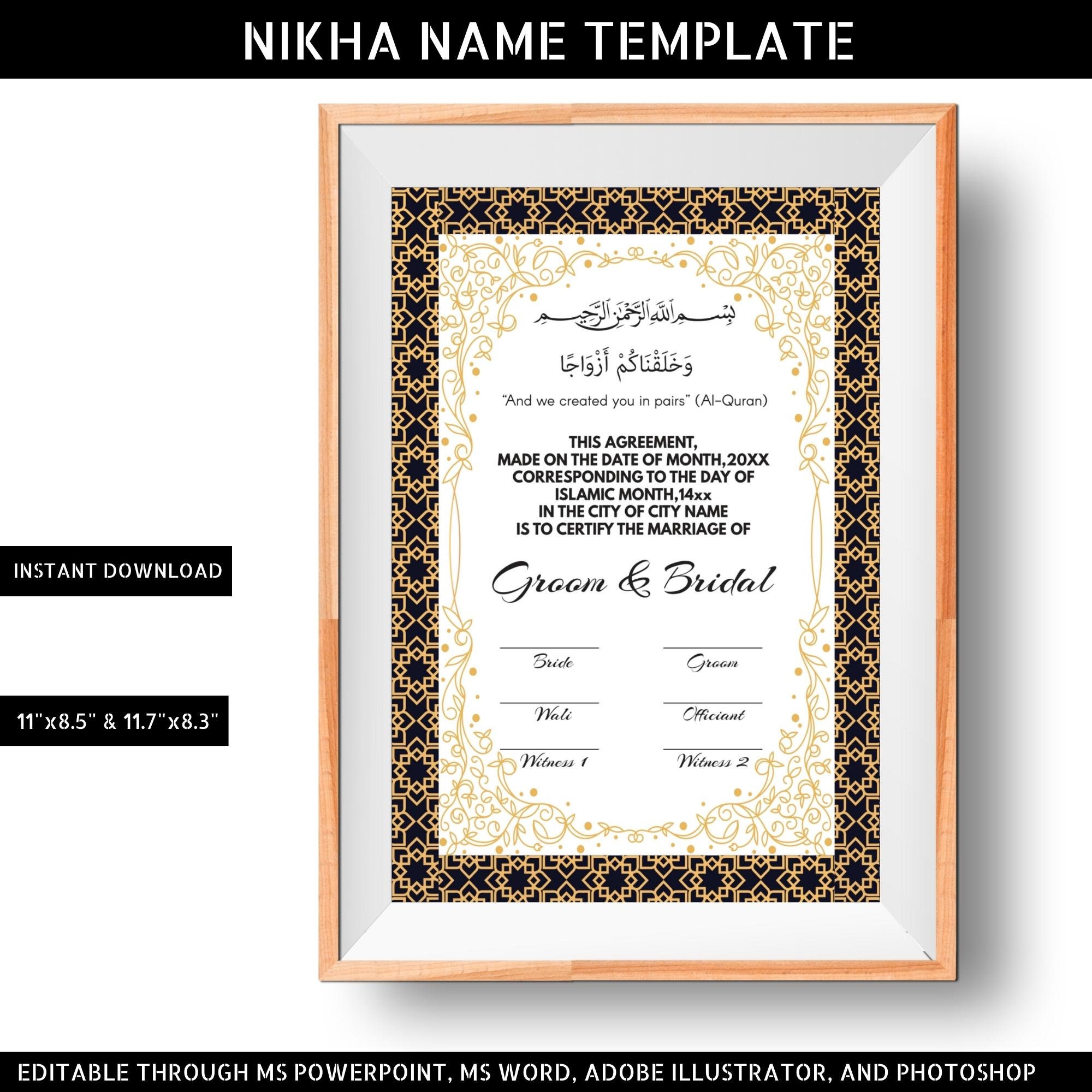Nikah Nama Custom Nikah Nama Template Editable Islamic Wedding Nikah Nama Custom Nikah Nama Template Editable Islamic Wedding