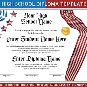 Editable High School Diploma, Fake Home School Diploma Template, College Diploma Template, Graduation Gift, General Equivalency Diploma,