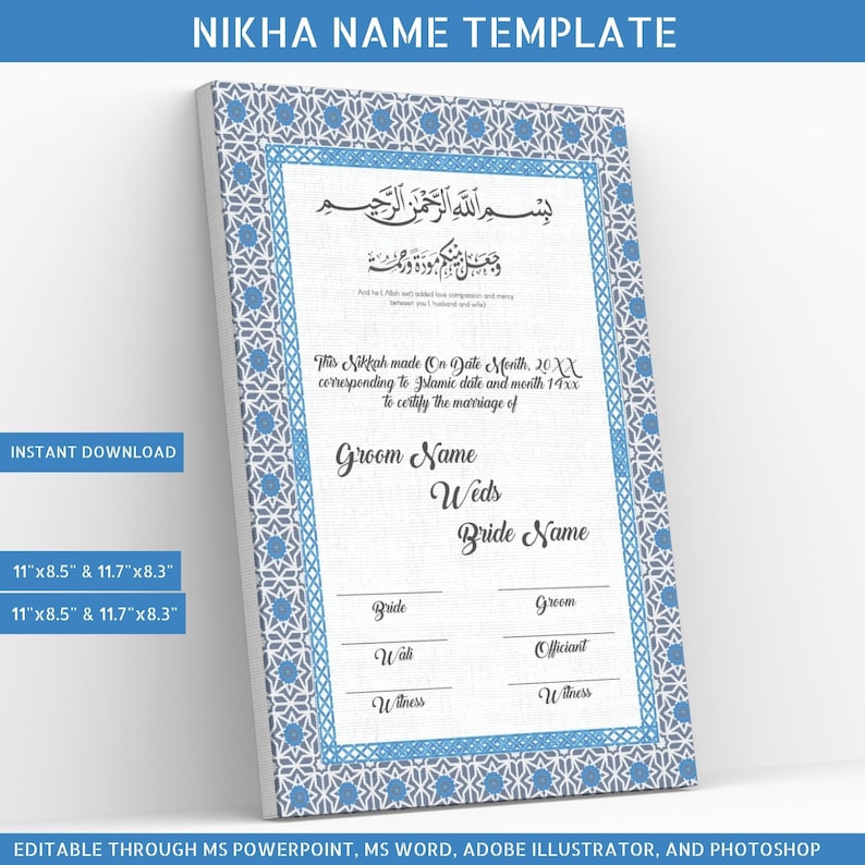 Custom Nikah Nama Template: Islamic Wedding Contract (digital Download ...