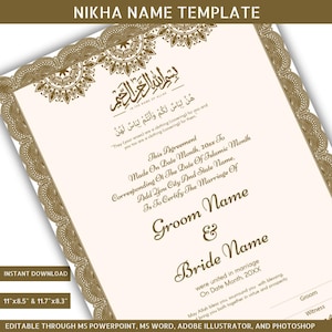 Nikah Nama Template, Custom Nikkah Nama, Islamic Wedding Contract, Digital Nikkah Certificate,