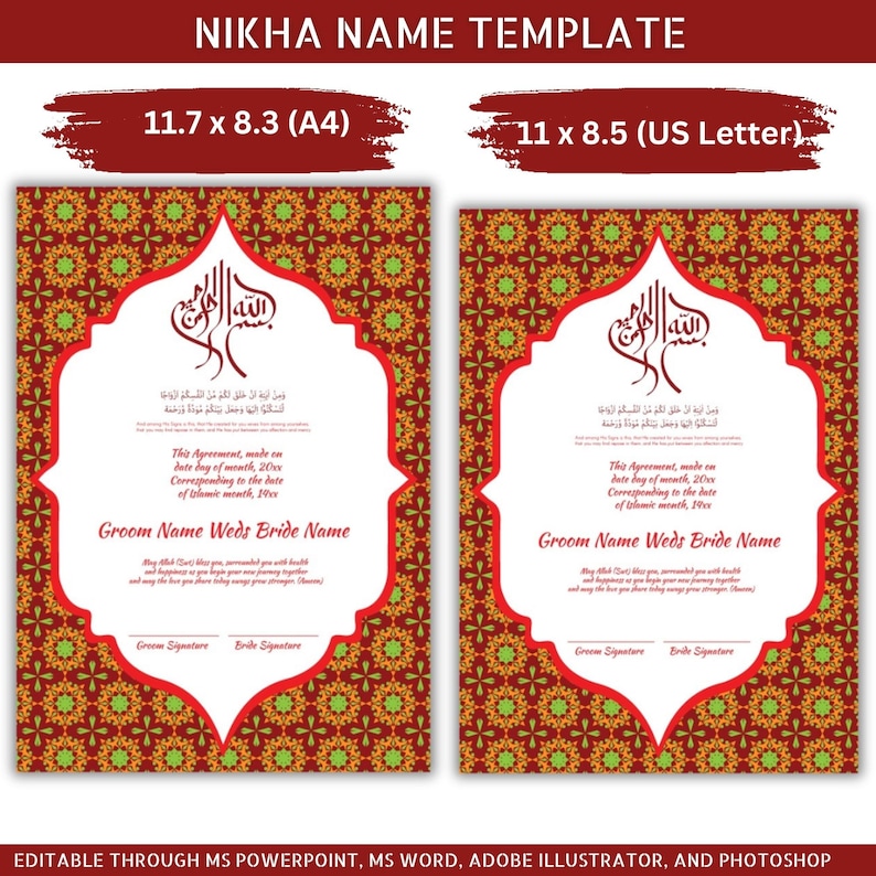Editable Nikah Nama Template, Custom Nikah Nama, Islamic Wedding Editable Nikah Nama Template, Custom Nikah Nama, Islamic Wedding