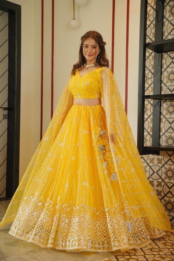 Sunlit Glamour Yellow Lehenga with Georgette Blouse & Soft Net Dupatta Sequins & Zari Embroidery Work