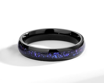 Galaxy Ring for Women, 4mm Orion Nebula Wedding Matching Promise Rings for Women, Black Gold Filled Engagement Ring.