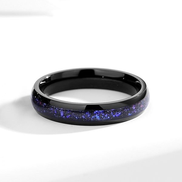 Galaxy Ring for Women, 4mm Orion Nebula Wedding Matching Promise Rings for Women, Black Gold Filled Engagement Ring.