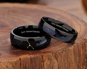 Galaxy Couple Ring Set, Orion Nebula Matching Promise Rings