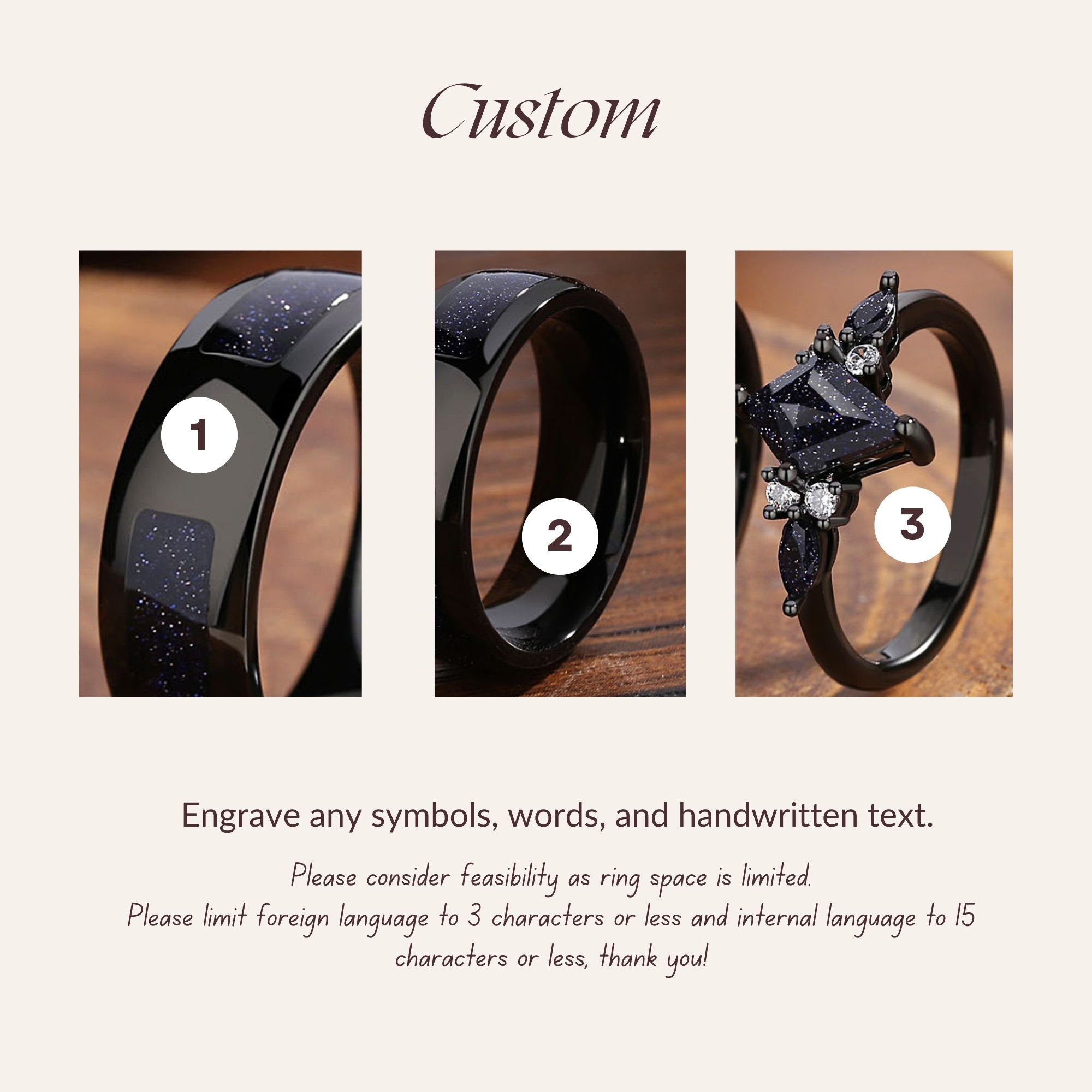 Orion Nebula Ring Set, Matching Promise Rings for Couples, Blue Sandstone Rings Engagement Ring Anniversary Gift.