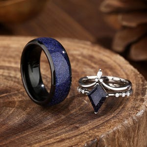 Custom Constellation Couple Rings - Titanium Wedding Bands with Orion Nebula - His and Hers Matching Set
