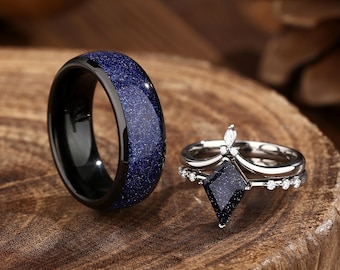 Custom Titanium Ring for Couples – Orion Nebula Wedding Ring Set