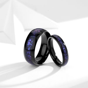 Galaxy-paarringset, Orionnevel bruiloft bijpassende belofteringen voor vrouwen, 2-delige Black Gold Filled verlovingsring.