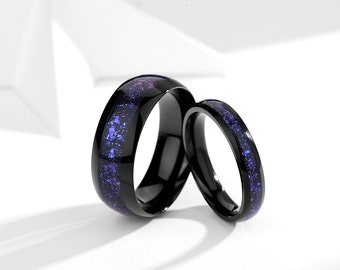 Juego de anillos de pareja de galaxia, anillos de promesa a juego de boda de nebulosa de Orión para mujer, anillo de compromiso relleno de oro negro de 2 piezas.