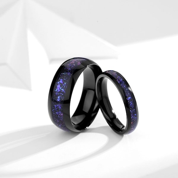 Galaxy Couple Ring Set, Orion Nebula Wedding Matching Promise Rings for Women, 2pc Black Gold Filled Engagement Ring.