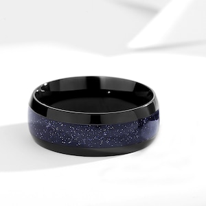 Nebula paren ringen voor mannen, bijpassende belofte trouwringen, gepersonaliseerde blauwe zandsteen ringen verlovingsring jubileumcadeau.