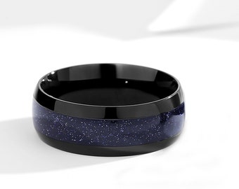 Nebula Couples Rings for Men, Matching Promise Wedding Rings, Personalized Blue Sandstone Rings Engagement Ring Anniversary Gift.