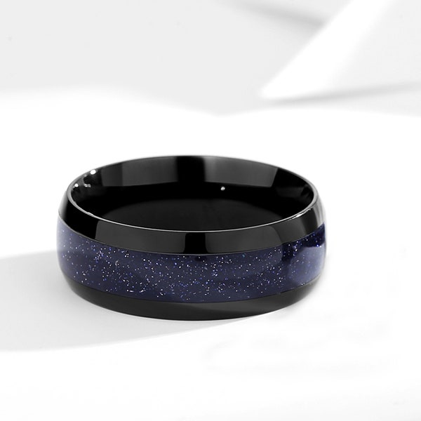 Nebula Couples Rings for Men, Matching Promise Wedding Rings, Personalized Blue Sandstone Rings Engagement Ring Anniversary Gift.