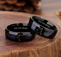 Couple Rings Set – Matching Promise Bands with Blue Sandstone Galaxy Constellation Engraving