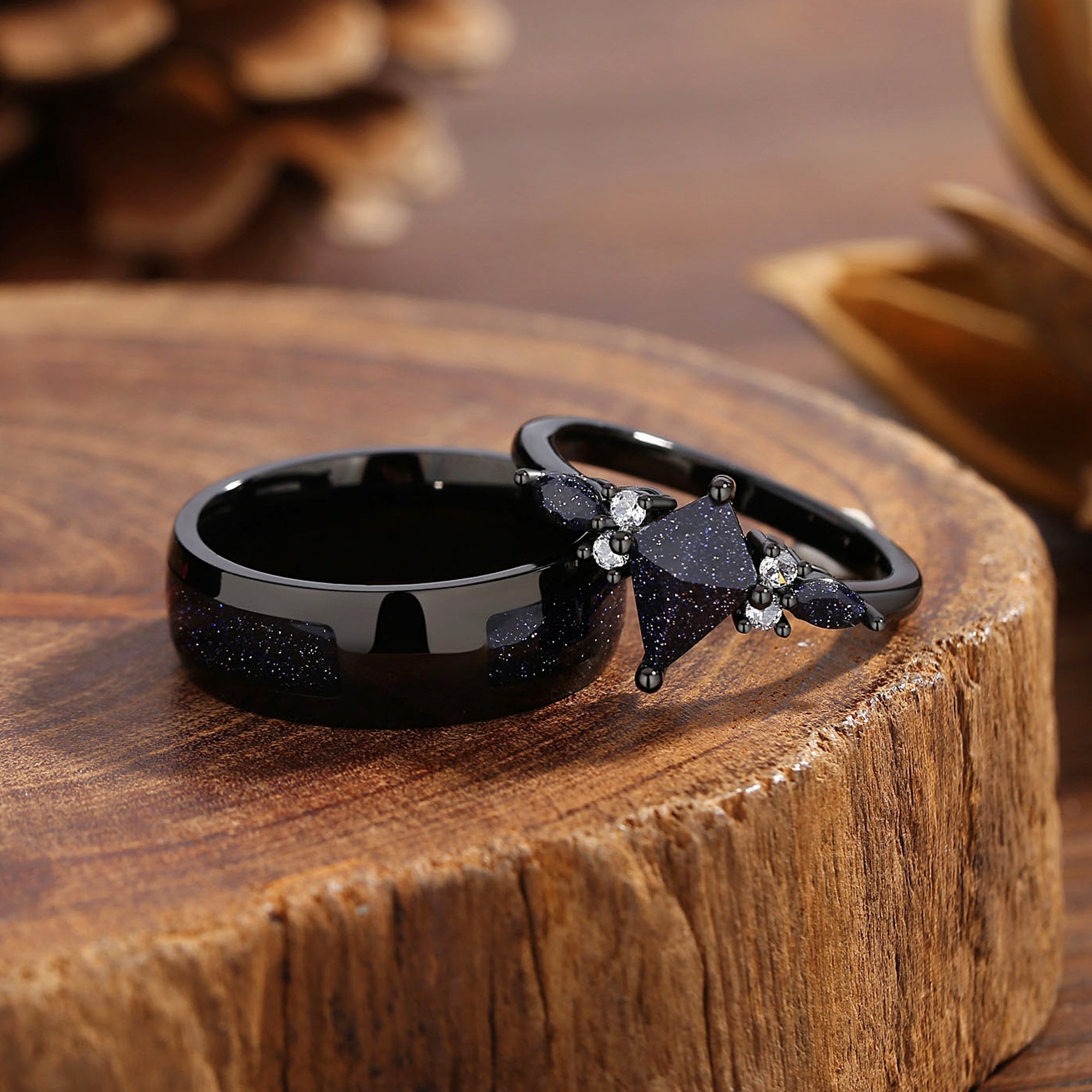 Orion Nebula Ring Set, Matching Promise Rings for Couples, Blue Sandstone Rings Engagement Ring Anniversary Gift.