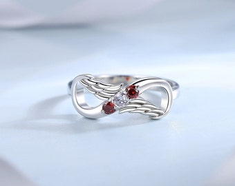 Angels Wing Rings With 3 Birthstones, Personalized Infinity Angel Wings Ring, Birthstone Rings for Women.