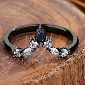 Nebula Rings Set for Women, 1 Pcs Pear Cut Blue Sandstone Rings Matching Promise Wedding Rings Engagement Ring Anniversary Gift.