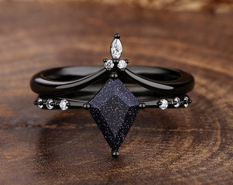 Anillo de nebulosa Galaxy Orion para mujer, conjunto de anillos de compromiso chapados en titanio negro, alianza de boda en el espacio exterior, anillo personalizado de 2.