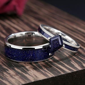 Orion Nebula Couple Ring Set, Matching Promise Rings for Couples, 925 Sterling Silver Ring, His and Hers Wedding Band.