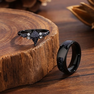 Orion Nebula Ring Set, Matching Promise Rings for Couples, Blue Sandstone Rings Engagement Ring Anniversary Gift. image 3