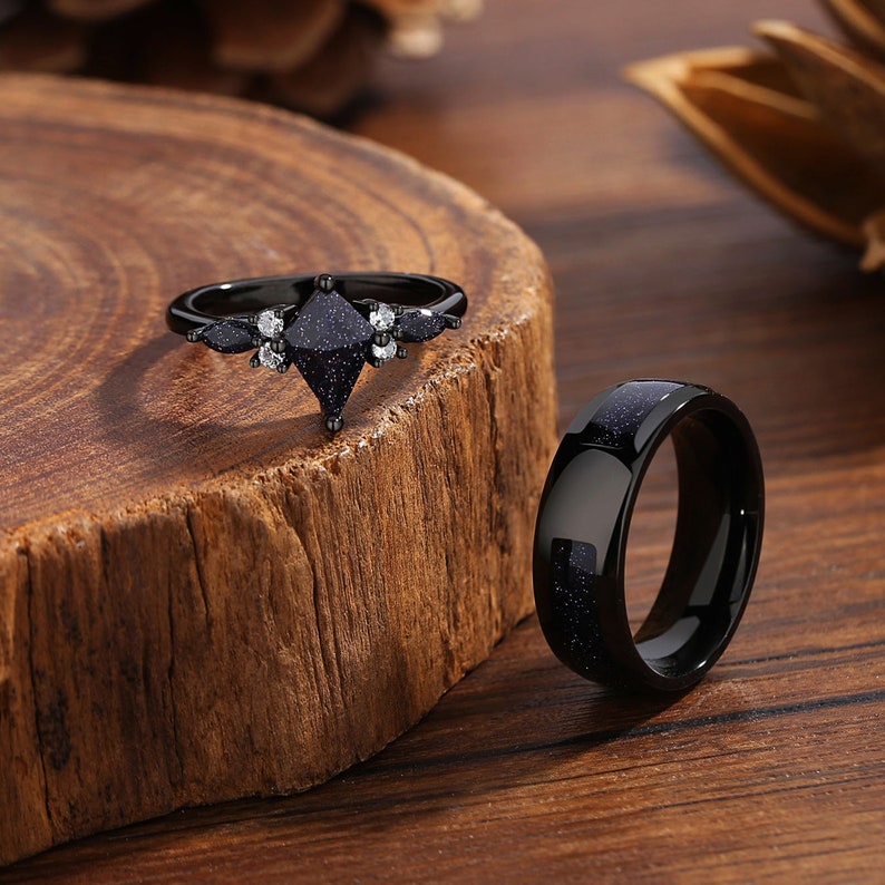 Orion Nebula Ring Set, Matching Promise Rings for Couples, Blue Sandstone Rings Engagement Ring Anniversary Gift. image 3