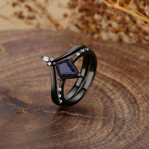 Anillo de nebulosa Galaxy Orion para mujer, conjunto de anillos de compromiso chapados en titanio negro, alianza de boda en el espacio exterior, anillo personalizado de 2. imagen 2