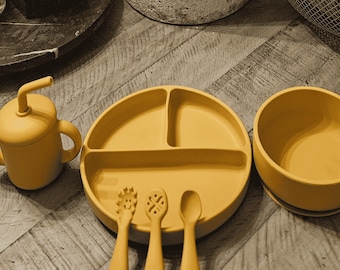 Silicone Baby Feeding Set for Toddler | Suction Plate, Bowl, Sippy Cup, Utensils