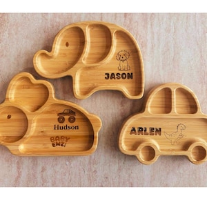Toddler Personalized Bamboo Plates, Custom Kids Plate, Children Weaning Set, Perfect 1st Birthday Gift, Back to School